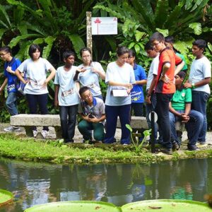 student visits to the pond area of the penang spice garden