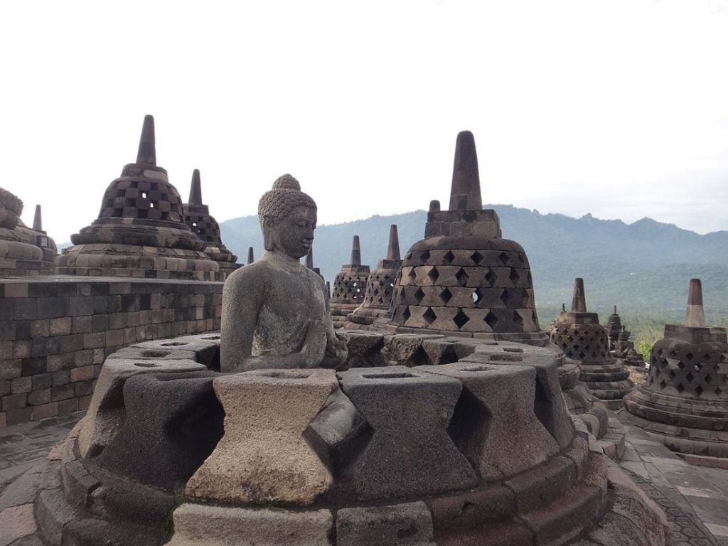 the borobudur temple complex in the yogjakarta indonesia - one of the wonders of the ancient world