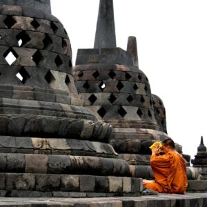 a monk at the borobudur temple complex indonesia
