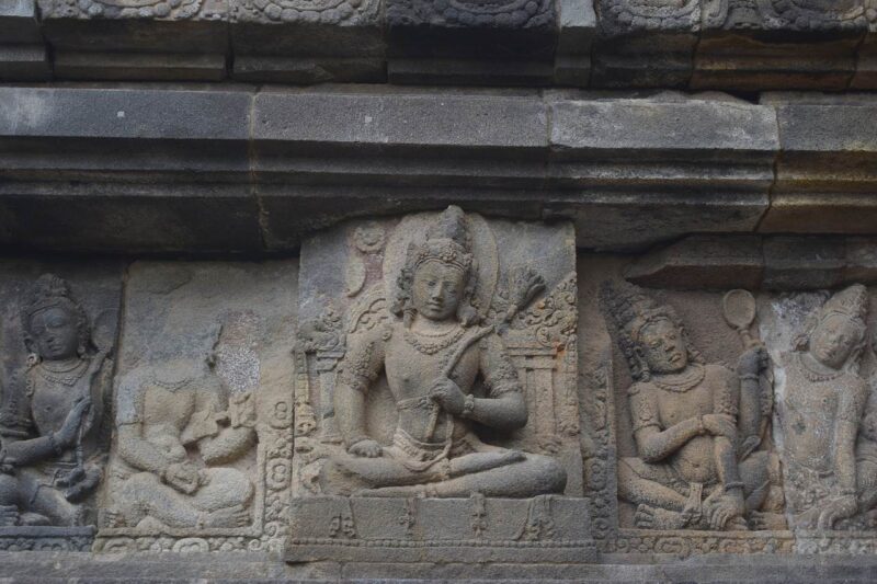 a carving at the prambanan temple indonesia