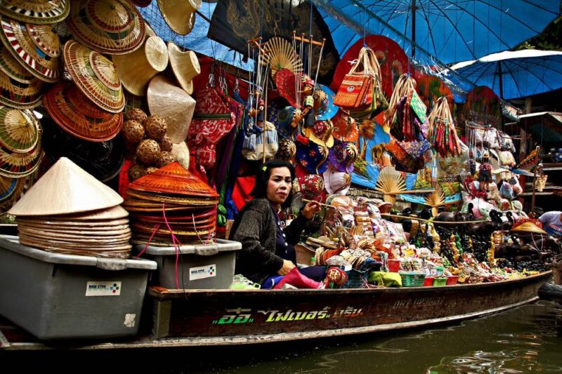 a seller selling crafts from her boat