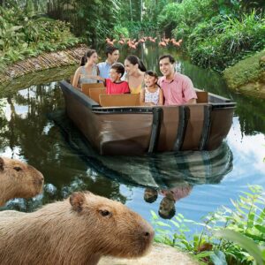 with the singapore river safari ticket lets you get on a boat ride to see animals around the world's most important rivers