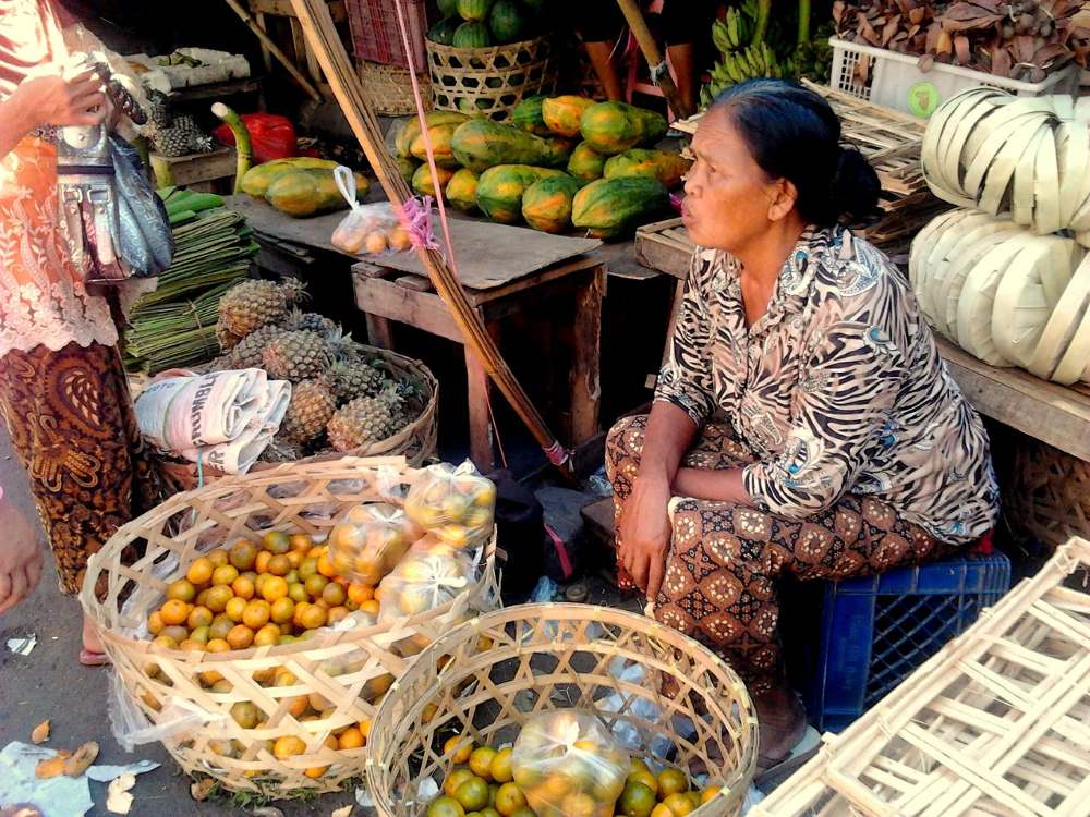 a woman seller at the sukawati market in bali indonesia
