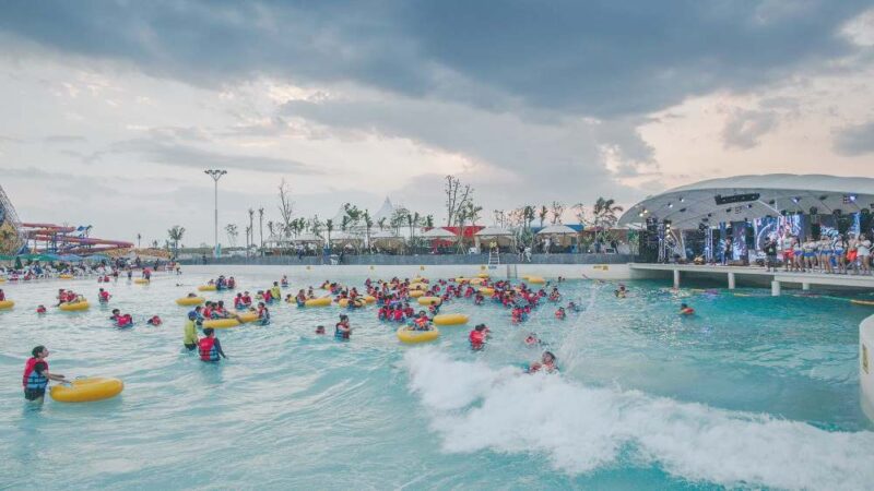 with your tube trek waterpark ticket you may enjoy man made beach like this one