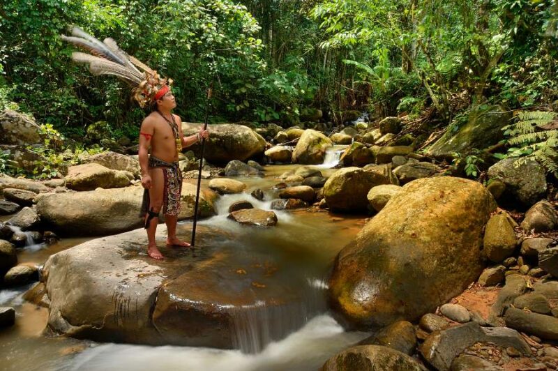 a borneon native wearing native gears in the mari mari village
